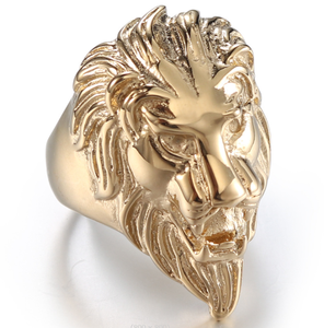 Ouro aço inoxidável leão cabeça anel para homens - Product Image 1