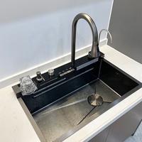 Évier de cuisine intelligent en acier inoxydable nano, à nid d'abeilles, avec affichage de la température, touches de piano, cascade, ensembles d'éviers de cuisine