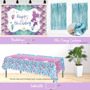 ชุดตกแต่งงานวันเกิดธีมนางเงือก ประกอบด้วยซุ้มลูกโป่ง สายรุ้งลูกโป่ง ฉากหลังสีฟ้าอมเขียว ป้ายลูกโป่งตัดลาย ผ้าปูโต๊ะ ที่ปัก<span class=keywords><strong>เค้ก</strong></span>และคัพ<span class=keywords><strong>เค้ก</strong></span> - Product Image 5
