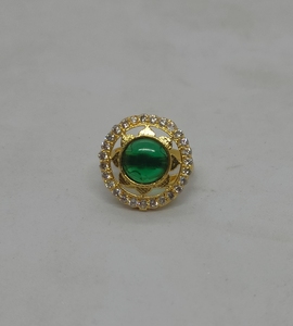 Opulent Round Green <b>Crystal</b> <b>Ring</b> Gold Plated Floral Scalloped Halo Cubic Zirconia Statement Ethnic Fashion Jewelry <b>Ring</b> - Product Image 1