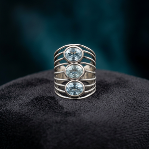 Anillo de Boda Clásico Apilable de Plata de Ley 925 con Topacio Azul Natural y Engaste de Bisel, Chapado en Plata, con Logotipo Personalizado para Fiesta de Mujer - Product Image 2