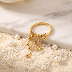 Waterproof Non Tarnish <b>Rings</b> 14k 18k PVD Gold Plated Fashion 316L Stainless Steel Dangle <b>Ring</b> For <b>Fingers</b> - Product Image 3