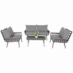 Conjunto de Muebles de Jardín Modernos para Exteriores, Resistentes a la Intemperie, de 4 Piezas, con Sofá Seccional de Aluminio y Mesa de Centro - Product Image 3