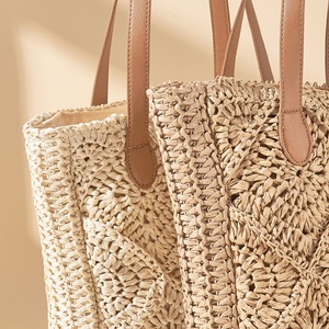 Sac à main décontracté <span class=keywords><strong>en</strong></span> paille tissé à la main pour femmes, sac à bandoulière pour la plage d'été, sac fourre-tout pour les <span class=keywords><strong>vacances</strong></span> et les voyages - Product Image 4