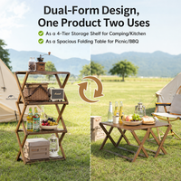 Table d'extérieur pliable 2-en-1 convertible en bambou carbonisé léger et imperméable, avec rangement intégré – Expert ODM/OEM