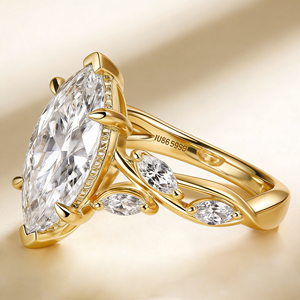 Anillo de compromiso de plata personalizado con oro macizo de 10K/14K/18K, diamante clásico cultivado en laboratorio CVD, calidad IGI VVS-VS, corte marquesa, para fiesta y moda. - Product Image 3