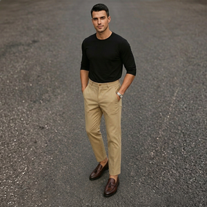 Pantalon décontracté kaki pour homme, coupe droite, taille mi-haute, en coton léger, uni, infroissable, idéal pour l'été, fabriqué au Bangladesh - Product Image 4