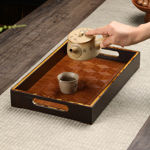 Rectangular bamboo <b>tray</b> with handles, suitable for home use, bamboo <b>tea</b> <b>tray</b>, dry brewing stand, handmade bamboo ornament, <b>tea</b> - Product Image 2