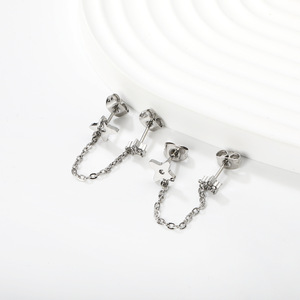 ต่างหูรูปดาวพร้อมโซ่และฝังเพชรสำหรับผู้หญิงสวมใส่ทุกวันเครื่องประดับแฟชั่นสแตนเลส - Product Image 3