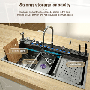 Chậu rửa chén thông minh kiểu thác nước March Expo 2025, kích thước 100x50cm, màu đen, đa chức năng, thoát nước bên trái, chậu đơn lớn dành cho căn hộ. - Product Image 3