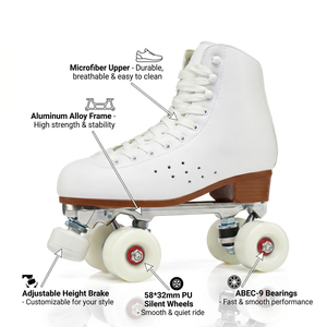 <span class=keywords><strong>Pattini</strong></span> <span class=keywords><strong>a</strong></span> <span class=keywords><strong>rotelle</strong></span> classici bianchi EACH per donna e uomo, <span class=keywords><strong>pattini</strong></span> <span class=keywords><strong>a</strong></span> doppia <span class=keywords><strong>fila</strong></span> regolabili in pelle PU di alta qualità per principianti - Product Image 4