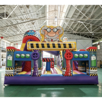 Château gonflable commercial combiné en PVC pour enfants, avec toboggan et aire de saut, idéal pour la location