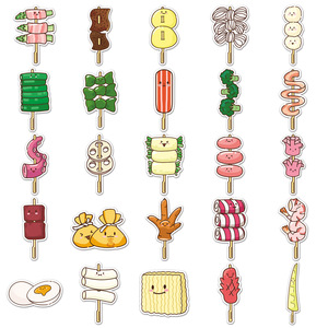 En Existencia, 50 Piezas de Pegatinas de Comida en Brocheta, Oden Original, Cocina de Dibujos Animados, Lindas, Impermeables, Impresas en Offset, Decoración para Diario - Product Image 4