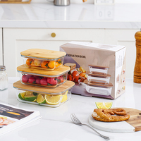 Modèles d'impression couvercle en bambou récipients en verre boîte à lunch en verre personnalisée avec couvercle en bambou pour ensemble de stockage des aliments en verre