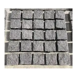 Supplier G654 Dark Grey Granite Driveway Outdoor Paving Cobble With Net Mesh