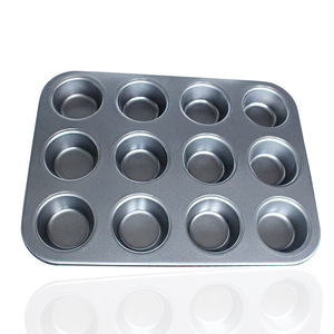 12 Cavity Nonstick Metal Cake Mold Red Exterior Black Interior Rectangle Baking Pan Cupcake Mold - Product Image 3