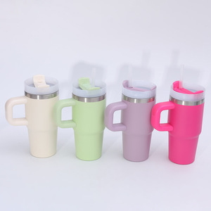Stainless Steel Insulated Tumbler 14oz 20oz With Handle Straw Travel Mug - Product Image 1