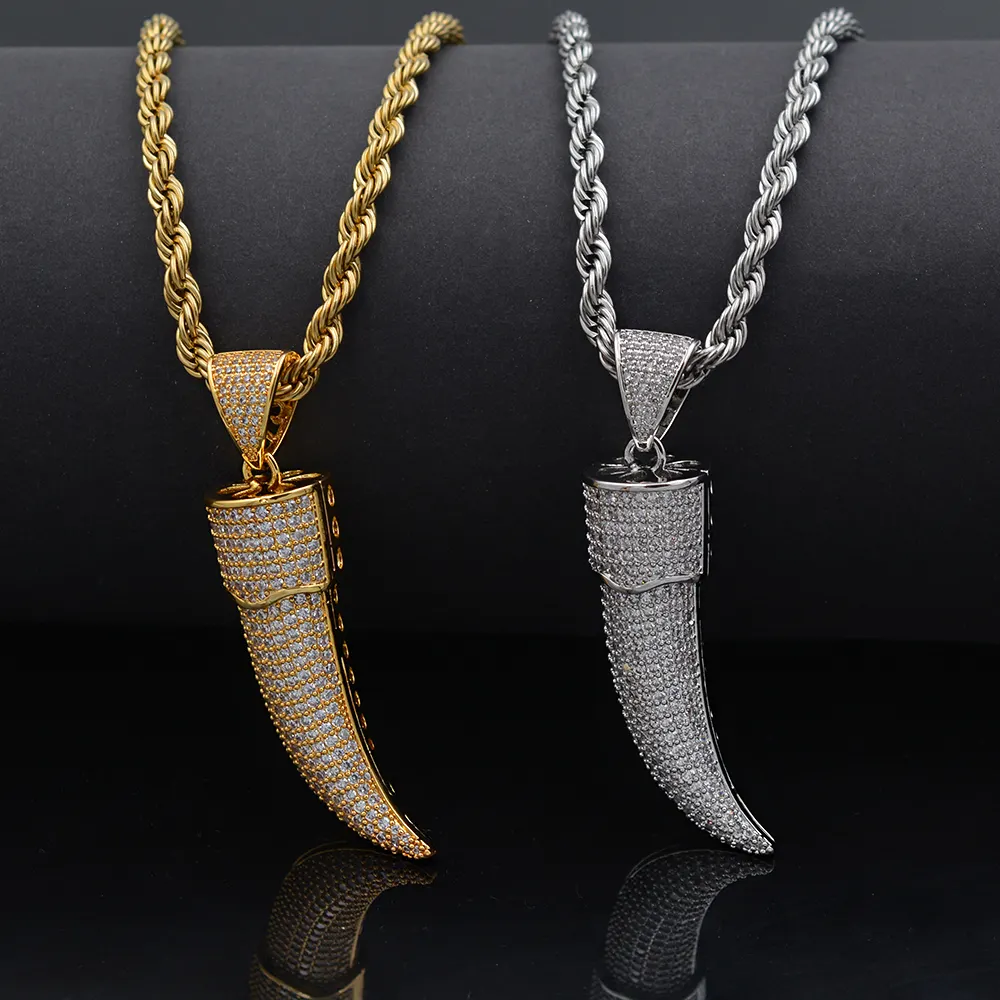 New product launch wolf tooth gold plated cubic zirconia pendant tooth pendant necklace