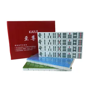Profesyonel özel 38 # çin mahjong fayans seti 144 adet melamin iki ton pvc özel logolu kutu casino kumar için