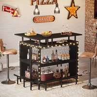 Table à vin en bois en forme de L moderne et décontractée, mobilier de bar à domicile avec design ergonomique, construction robuste, finition noire