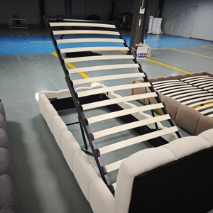 Cama Individual Blanca Simple y Moderna con Tela de Lino y Cabecera en Forma de Pétalo, Cama con Almacenamiento y Barra de Presión de Aire - Product Image 5