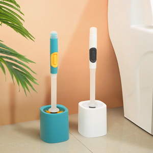 Toilet <b>Brush</b> Set With Liquid Filling <b>Long</b> <b>Handle</b> Durable Round Ergonomic Design For Cleaning Crevices White And Teal Color - Product Image 1