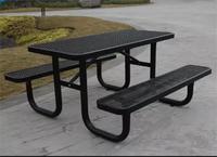 Muebles de Exterior de Acero, Mesa de Comedor Rectangular de 6 pies y 8 pies para Jardín, Parque, Patio, Camping Público, Mesa de Picnic con Banco