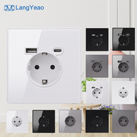 Enchufe de Pared LangYeao EU con USB Tipo-C, Panel de Vidrio Templado 16A 220V V0 Ignífugo con Obturador de Seguridad