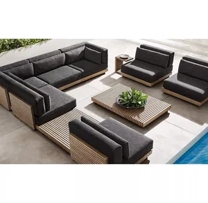 Combination Of Classic Teak Wood Sofa Set Outdoor Furniture Luxury Modern Garden Sofas With Coffee Table