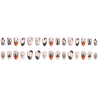 30 faux ongles à presser pour l'Halloween, motif œil de chat, forme amande, style festif et cool, Europe et Amérique