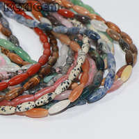 Manik-manik Oval Bentuk Beras Panjang 6x16mm, Manik-manik Batu Akik Mata Harimau Alami Halus Bentuk Barel Oliver untuk Pembuatan Perhiasan