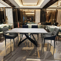 Meubles de salle à manger modernes de luxe table en marbre avec planche de roche panneau de bois d'entrée de base en acier inoxydable titane noir style élégant