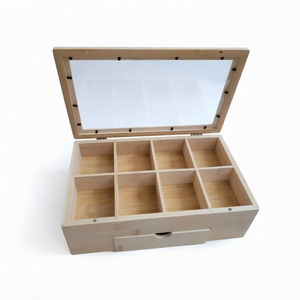 Caja de Almacenamiento para Bolsitas de Té de Bambú con Tapa, Organizador Rectangular de 12 Compartimentos para Snacks, Dulces, Despensa y Encimera - Product Image 1