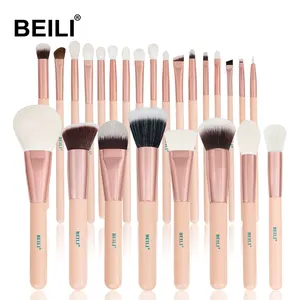 BEILI-brochas de maquillaje de color rosa, caja de mango de madera mate de pelo de cabra Natural de poni, 25 piezas