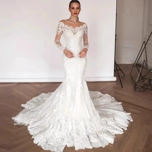 Off Shoulder Mermaid Wedding Dress With Lace Train And Backless Design For Bridal Wear - Product Image 2