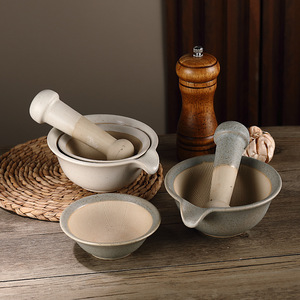 Tazón de cerámica estilo japonés con varilla para moler alimentos para bebés, arroz y cereales, uso manual en el hogar. - Product Image 1