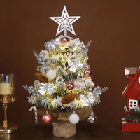 Mini sapin de Noël floqué, décoration de bureau, décoration de la maison, 45/60 cm avec étoile sur le sommet, nœuds et pommes de pin
