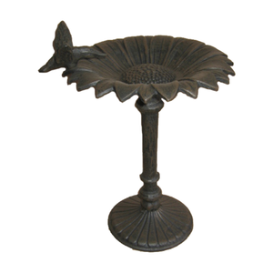 Cast Iron <strong>Bird</strong> <strong>Bath</strong> for Garden Leaf Shaped <strong>Pedestal</strong> Birdbath Traditional Style Rustic Metal Effect Standing Outdoor Water Bowl - Product Image 2