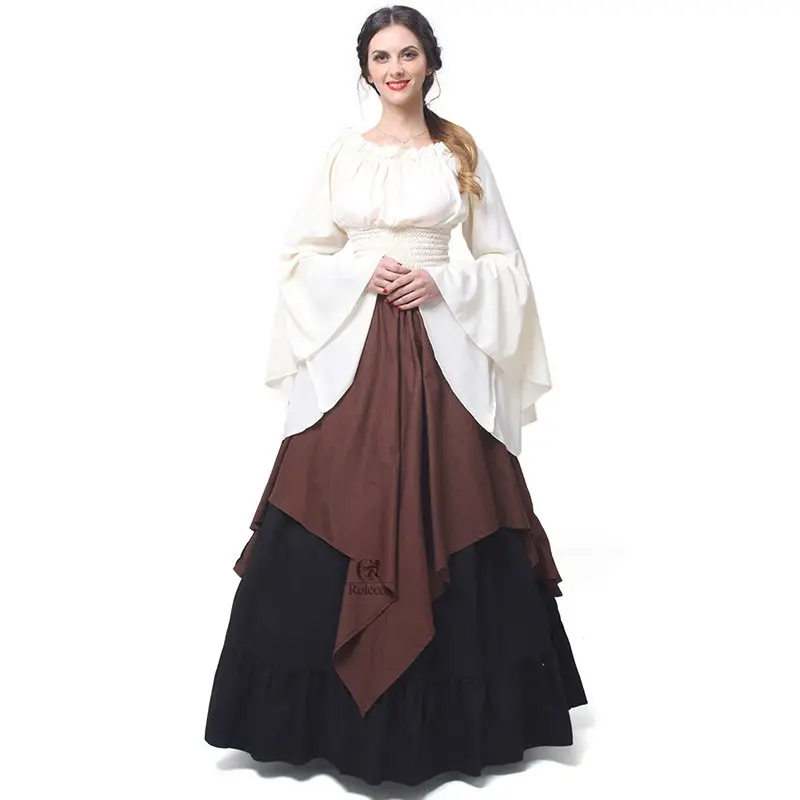 2022 Ecowalson Novos Europeus e Americanos de longo-vestido de mangas compridas das mulheres vestido estilo medieval S-3XL partido roupas femininas