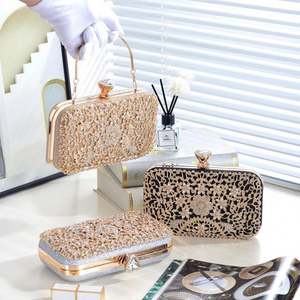 心形手拿包 水钻晚宴包 女士舞会金色水晶手包 - Product Image 1