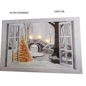 New Year Christmas Lights Gift Tree Light Up Canvas Wall Christmas Window Painting