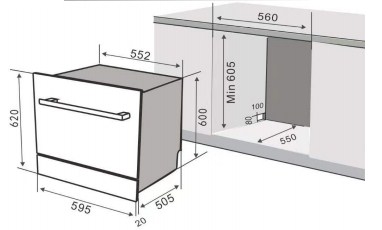 Built-in 8 Place Sett. Dishwasher Touch control 5 wash programs UV light sterilization