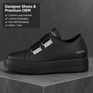 Chaussures de luxe pour hommes et femmes, en cuir noir de haute qualité, avec double fermeture Velcro, plateforme, baskets, neuves - Product Image 1