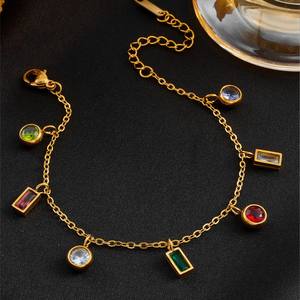 Bracelet pendentif à breloque en Zircon coloré en acier inoxydable 18 carats pour femmes à la mode Bracelet étanche sans ternissement pour femmes - Product Image 4