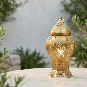 2026 Ramadan Decorative <b>Gold</b> Metal Moroccan Candle Holder <b>Lantern</b> for Floor and Table Home Decoration - Product Image 6