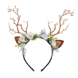 عيد الميلاد الغزلان قرن الوعل عقال مع الزهور قرن الوعل زهرة إكسسوارات الشعر للحفلات تأثيري حلي - Product Image 1