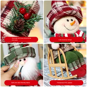 Figura Decorativa Navideña Retro de Santa Claus en Postura Sentada con Manta a Cuadros e Iluminación, Regalo Navideño - Product Image 4