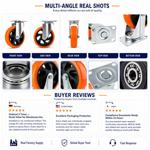 Roulettes pivotantes en PU orange robustes de 1,5 à 5 pouces avec frein, non-marquantes, industrielles, zinguées pour chariot, chariot à roulettes, établi - Product Image 3