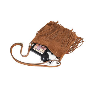 夏季女式复古磨砂牛皮真皮斜挎包，带流苏纯色拉链封口 - Product Image 2