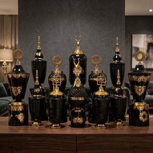 Ensemble de pots décoratifs en métal de luxe avec détails dorés, design Art Déco pour hôtels cinq étoiles, restaurants haut de gamme, hôtellerie haut de gamme - Product Image 3